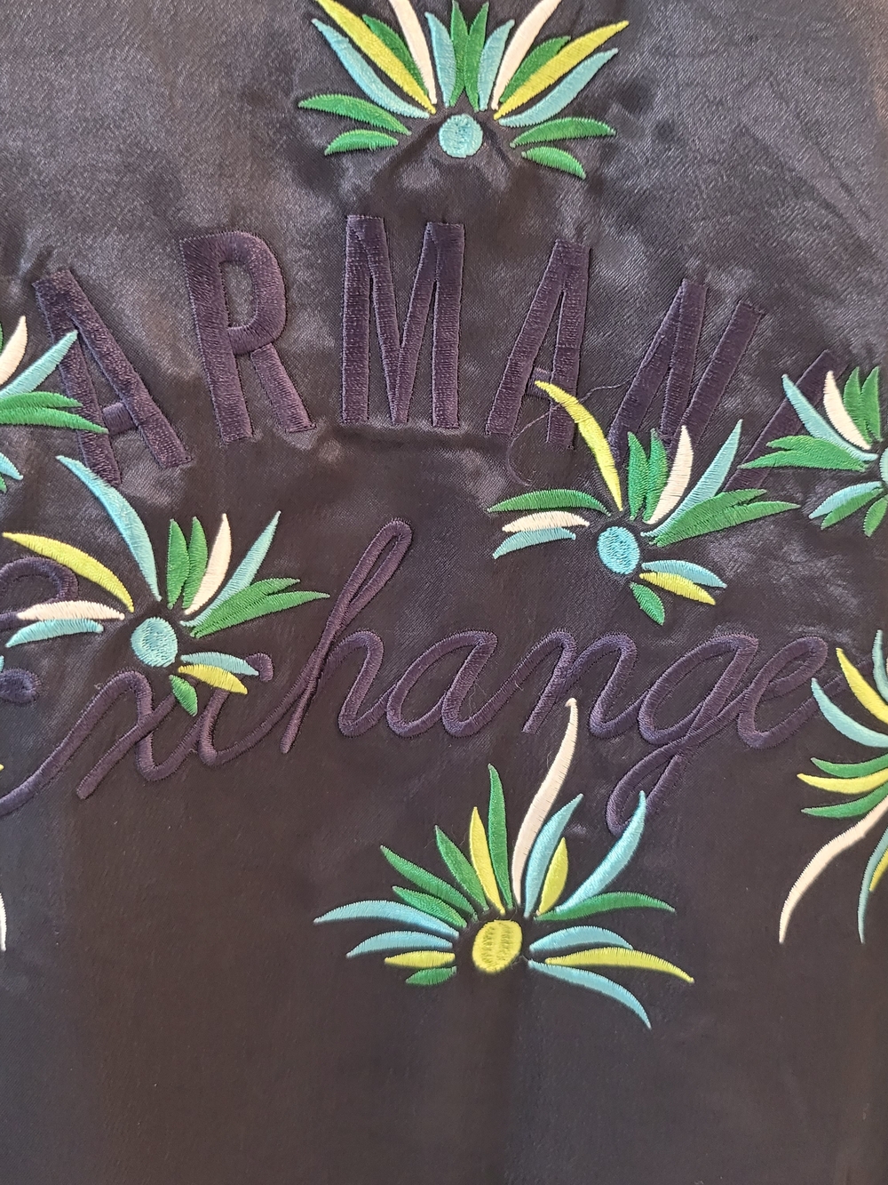 Armani Exchange Black Satin Floral-Embroidered Long Dress Xs Oversized - Picture 9 of 16